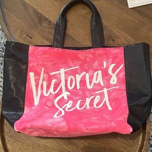 Victoria's Secret Hot Pink and Black Logo Tote